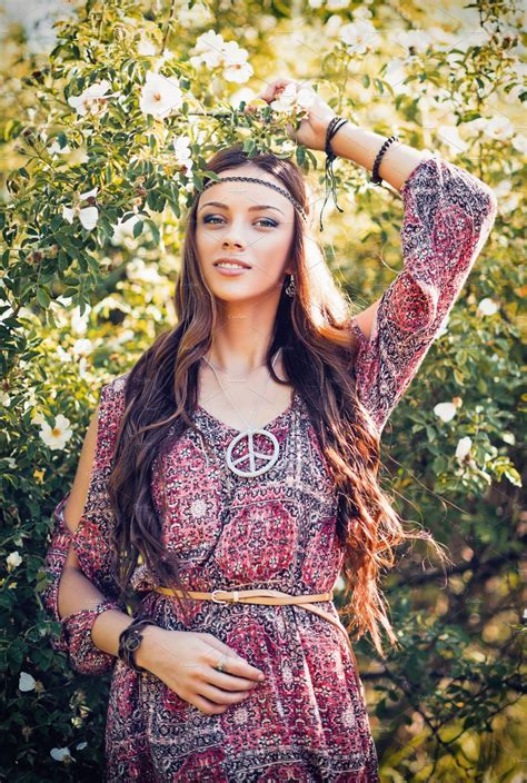 Beautiful Young Hippie Girl Containing Hippie Hippy And Girl People Images ~ Creative Market