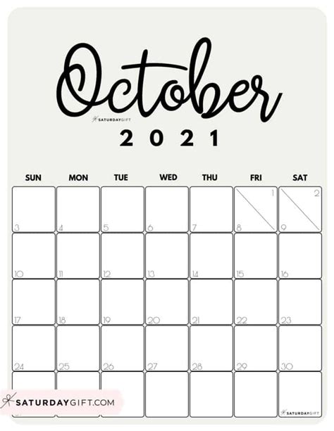 Month At A Glance Octobe 2021 Month Calendar Printable