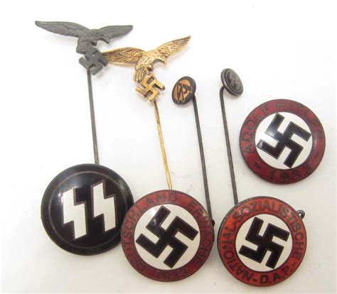 Lot Of 8 German Nazi Enameled Stick Pins And Party Pins