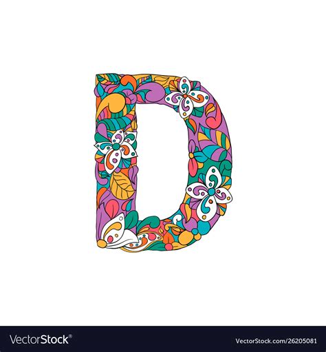 Colorful Ornamental Alphabet Letter D Font Vector Image