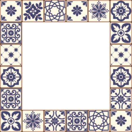A Blue And White Tile Border With An Ornate Design In The Middle On A