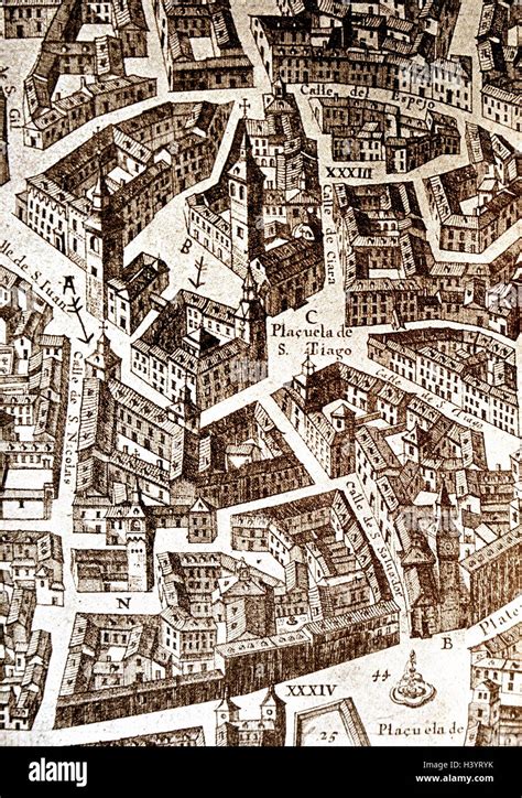 Mapa Del Barrio De San Juan En Madrid Durante El Siglo Xvii Fotografía