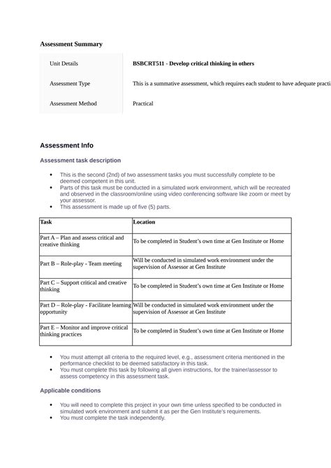 Solution Bsbcrt511 Develop Critical Thinking In Others Assessment 2 1