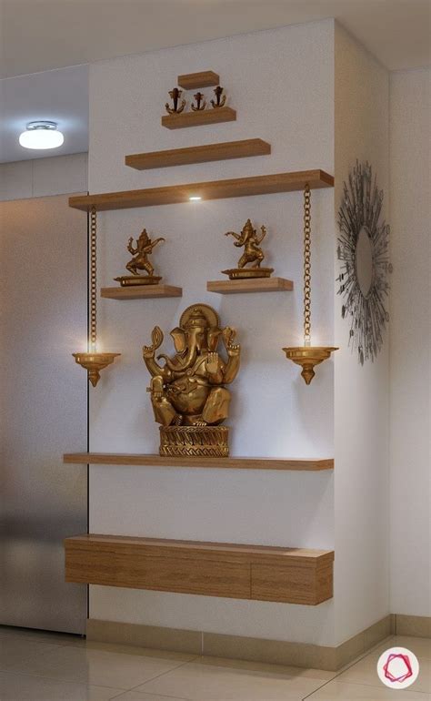 Fusion of modern design and traditional elements. Front Wall... | Pooja room door design, Pooja room design ...