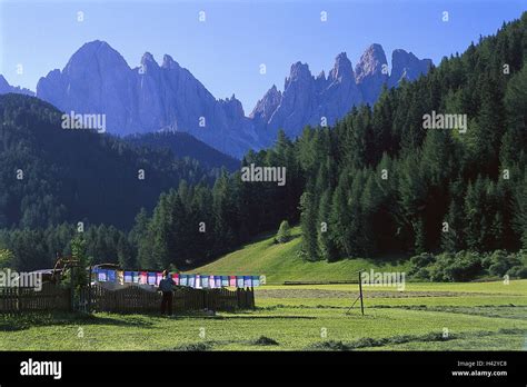 Italy South Tyrol Villnößtal Alp Woman Dish Towels Hang Up Back