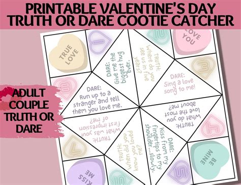 Printable Valentines Day Truth Or Dare Cootie Catcher For Etsy