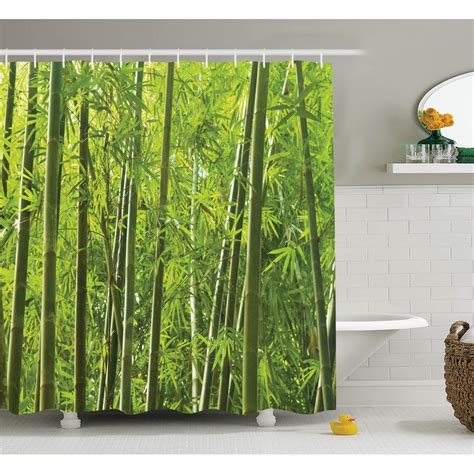 Bamboo Decor Shower Curtain Set Exotic Tropical Bamboo Forest With