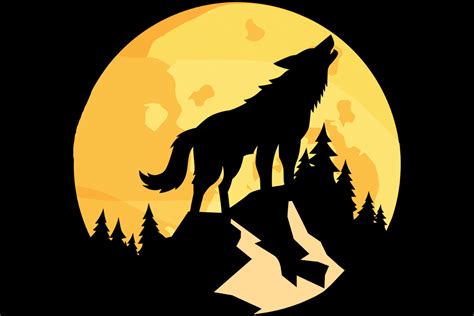 Moon Wolf Howling Mountain Trees Graphic By Sunandmoon · Creative Fabrica
