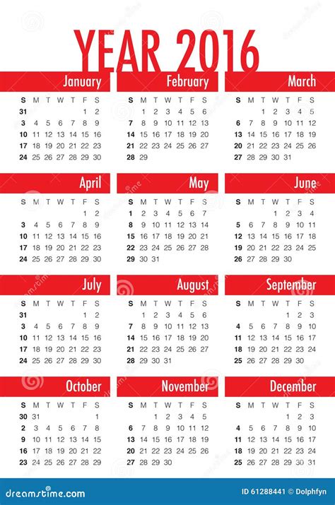 2016 Year Calendar Stock Vector Illustration Of Font 61288441