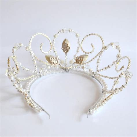 Silver Rhinestone Handmade Crystal Tiara White Pearl Tiara Bridal