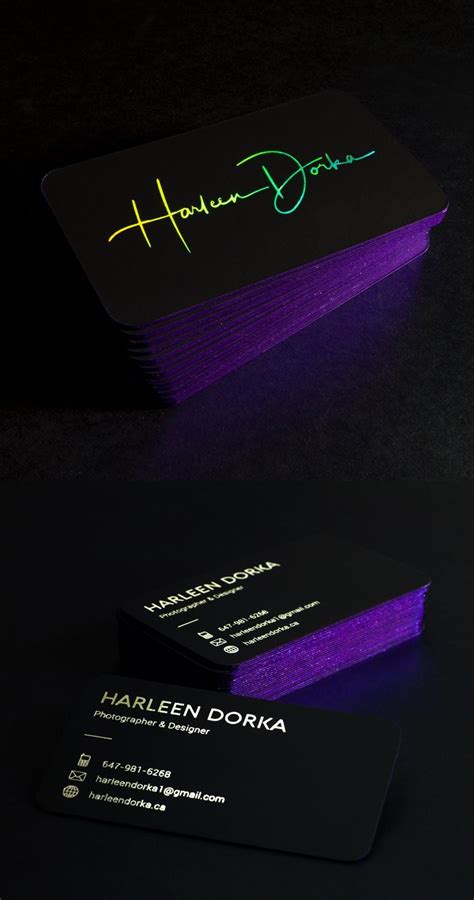 This combination will sure brighten up your business cards! Stunning holographic business cards produced on 30PT Black ...
