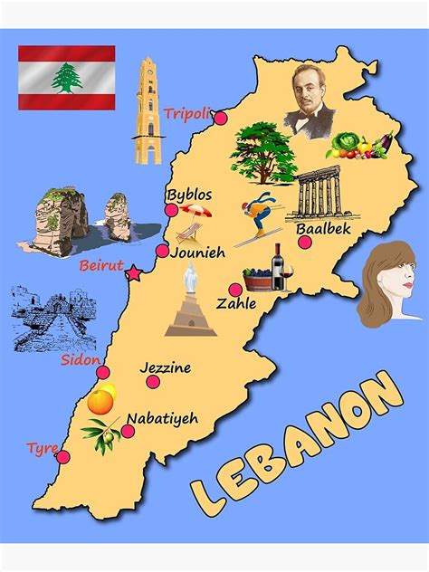 Lebanon Map Major Cities Names Flag Lebanese National Symbols And