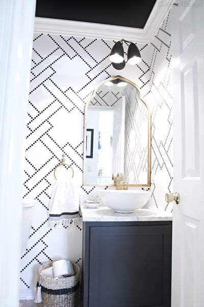 Black White And Gold Powder Room With Sharpie Stenciled Walls0518