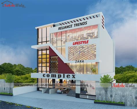 Modern Commercial Complex Elevation Design By Shopping