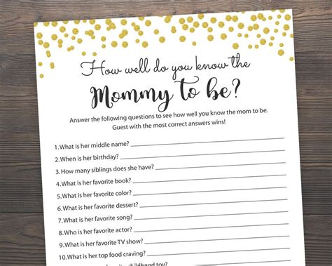 It has 15 funny questions to keep the guests entertained. Who knows Mommy best Baby Shower Games How well do you ...