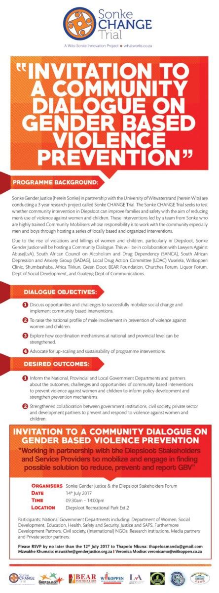 Invitation To A Community Dialogue On Gender Based Violence Prevention