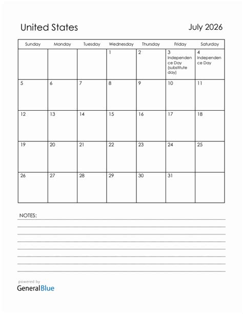 July 2026 Monthly Calendar With United States Holidays