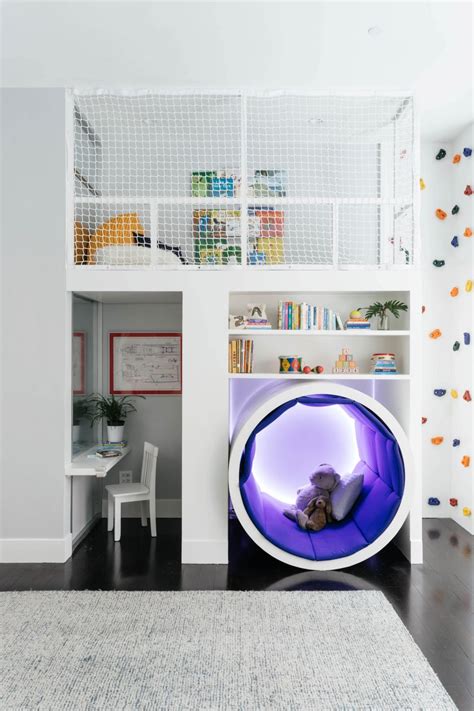 Mums and dads who are thinking of how to decorate kids room can choose from climbing furniture of diverse shapes, sizes and colors. Playroom With Climbing Wall and Play Loft | 2017 Faces of ...