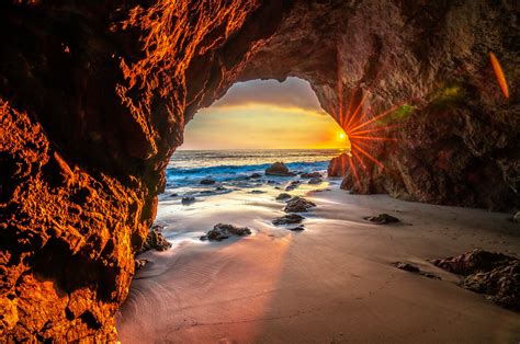 Malibu Beach Sea Cave Sunset Red And Orange Clouds Fine Art Flickr