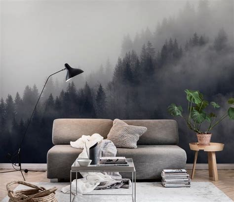 Misty Forest Fototapet Black And White Wallpaper Forest Wallpaper