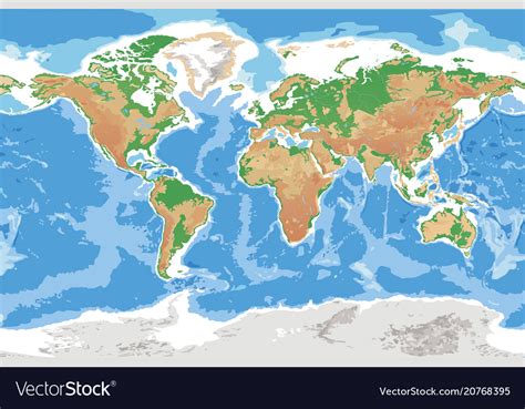 Physical Map Of Earth Detailed Topographic World Vector Image