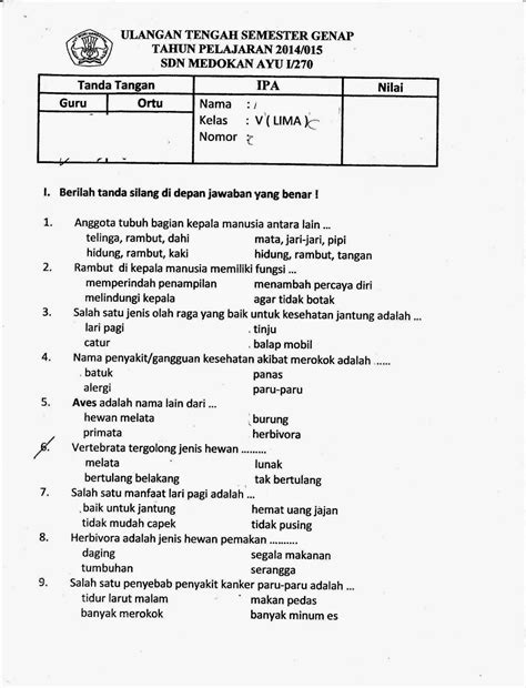 Soal Ulangan Harian Ipa Kelas 5 Semester 1 – Sekali