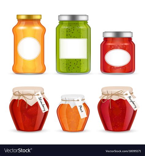 Realistic Fruit Jam Jar Icon Set Royalty Free Vector Image