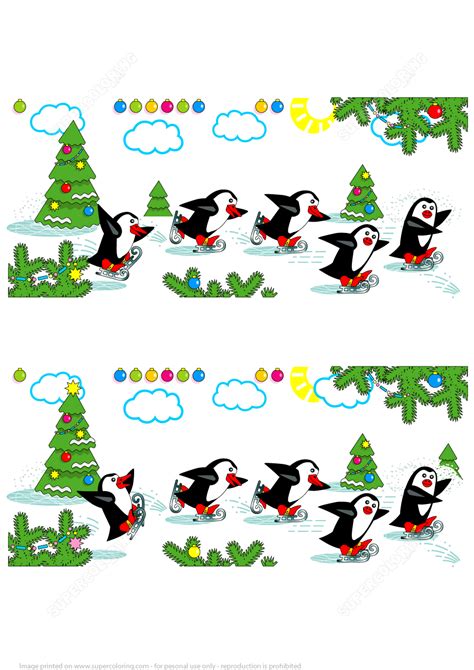 Find 10 Differences Between Two Pictures Of Christmas Penguins Puzzle