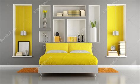 Yellow And Gray Modern Bedroom — Stock Photo © Archideaphoto 25171581