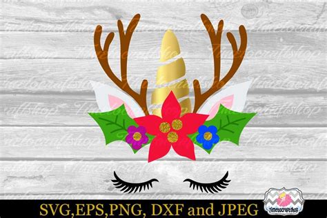 Svg Dxf Eps And Png Cutting Files Christmas Reindeer Antlers Unicorn By