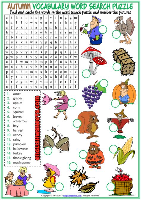 Autumn Word Search Puzzle Esl Printable Worksheet Word Puzzles For