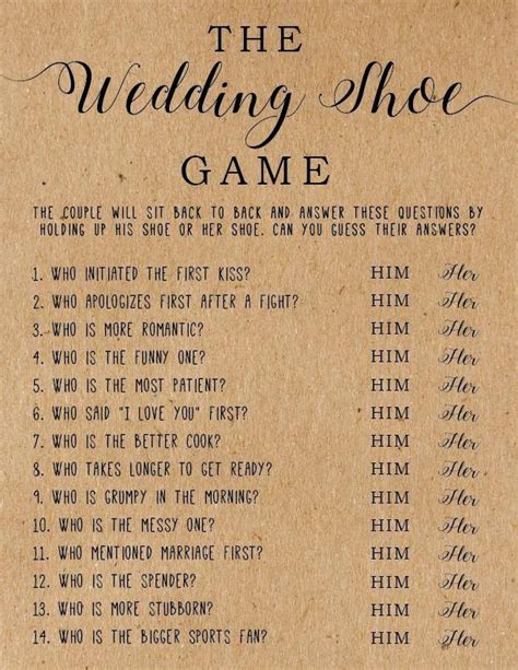 5.0 out of 5 stars. The Wedding Shoe Game . Bridal Shower Games . Wedding Shower Games . Bridal Shower Print ...