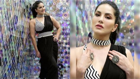 Sunny Leone Slays Smoking Hot Festive Look In Sheer Black Saree Backless Blouse Fashion
