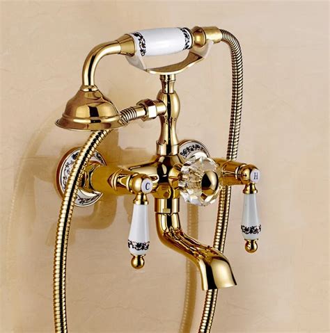 Fashion Brass Gold Bathroom Exposed Shower Faucets Wall Mounted Bath