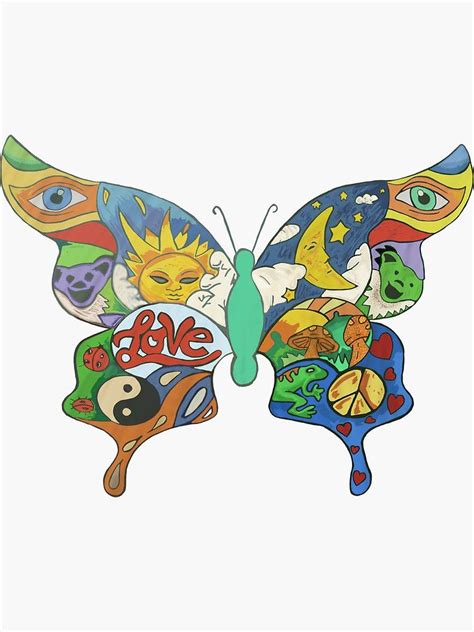 Psychedelic Butterfly Sticker By Mlswig Psychedelic Drawing