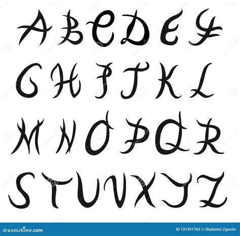 Hand Drawn Vector Tribal Style Alphabet On White Background Stock