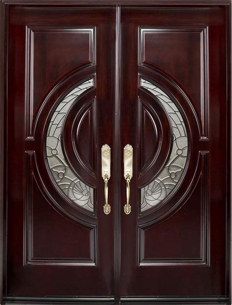 Mahogany Wood Double Doors With The Dual Crescent Glass 30x30x80