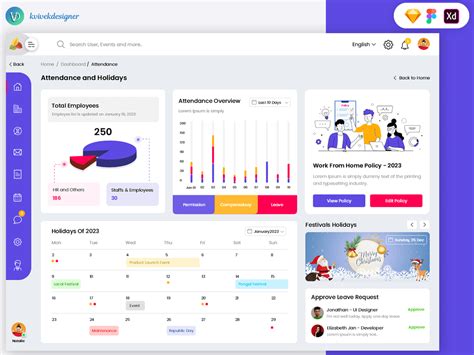 Admin Dashboard Attendance And Holidays Page Web Ui Template Uplabs