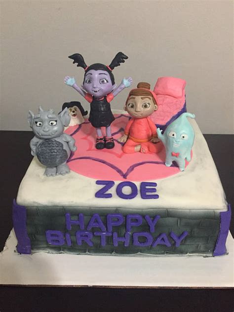 A chocolate cake with white buttercream icing, brown rose, and cookie and cream sides ^^. Vampirina cake toppers - Fondant handmade characters ...