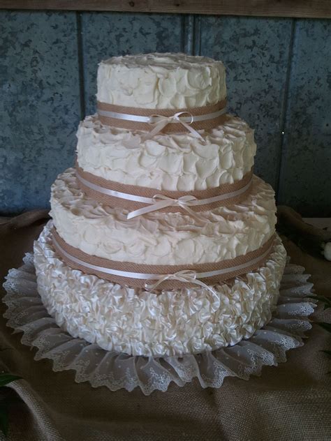 Vanilla Wedding Cake With Lace And Burlap Wedding Cake Vanilla Cake