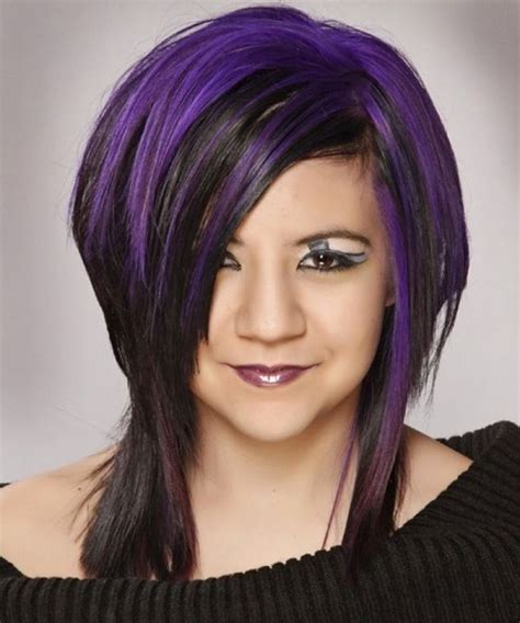 There you get an amazing style. Black hair with purple highlights | Hair style & Hair ...