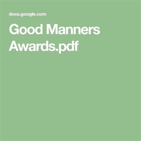 Good Manners Awardspdf Good Manners Manners Second Grade