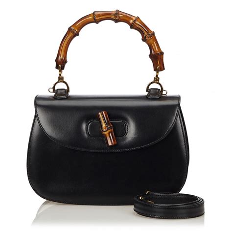 Gucci Vintage Bamboo Leather Bag Black Leather