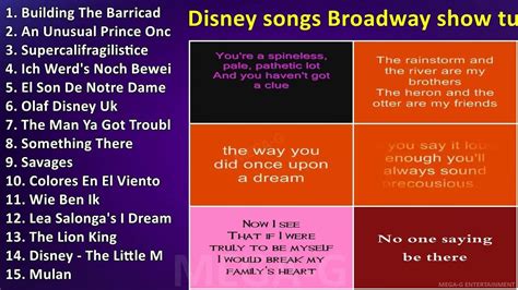 Disney Songs Broadway Show Tunes ~ Top Disney Songs Youtube
