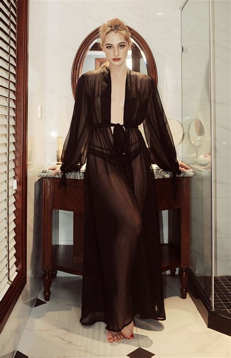Black Silk Robe Robes For Women Sheer Tulle Robes Full Etsy