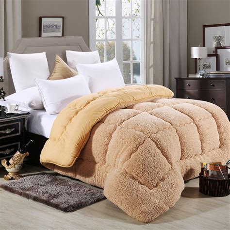 1pc Thick Warm Winter Quilt Lambswool Solid Comforter White Brown Lamb