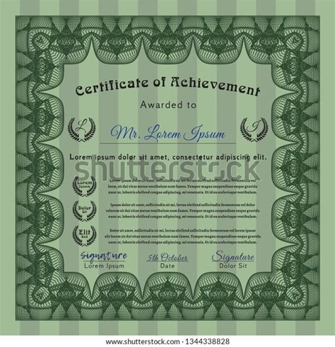 Green Diploma Certificate Template Detailed Complex Stock Vector