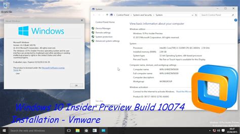 Windows 10 Insider Preview Build 10074 Installation Vmware Youtube