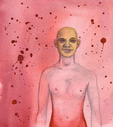 A Drawing Of A Bald Man Standing In Front Of A Pink Background With