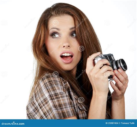 Young Woman With Camera Stock Photo Image Of Shutter 25987454